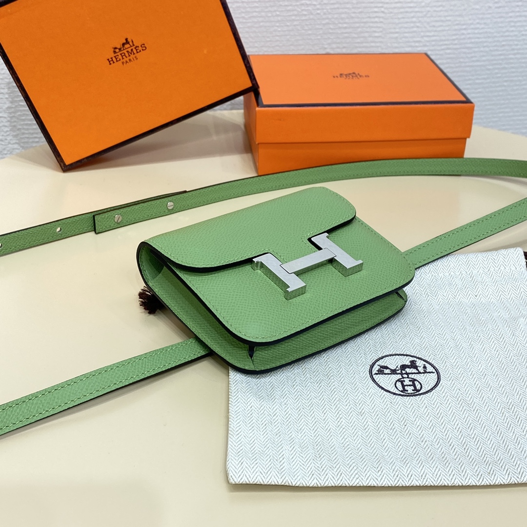 Hermes Constance Slim Wallet Belt Bag In Green Kiwi Epsom Leather